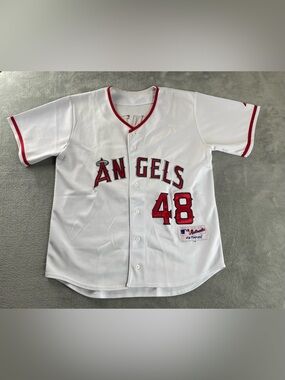 Anaheim Angles Jersey 48 Large Majestic baseball mlb Los Angeles Button Hunter